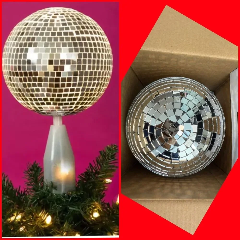 Rotating Ball Christmas Tree Topper Disco Mirror Ball New - Picture 4 of 9